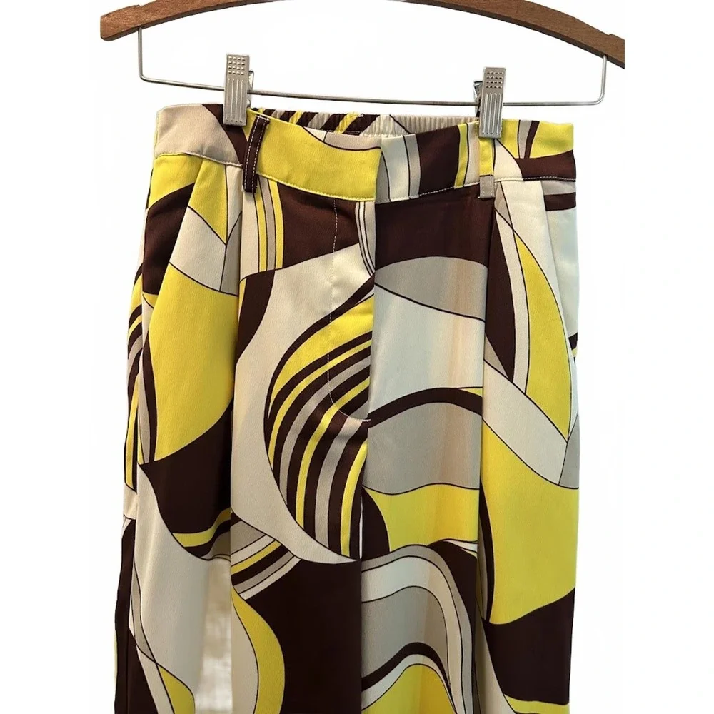 House of harlow Geometric Wide Leg Trousers Yellow Brown High‎ Rise  Pants